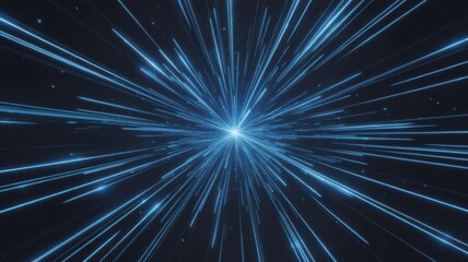 Abstract blue light streaks emanating from a central point in deep space