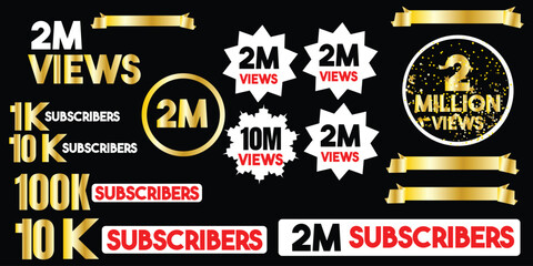 2 Million Celebration Vector Set – Golden Anniversary Badges, Banners and Labels