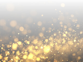 Sparkling gold dust floats over glowing bokeh lights. Tiny glitter particles shimmer subtly. Perfect overlay for luxury or festive designs. PNG