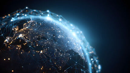 Glowing Earth sphere with connected tech nodes and lines