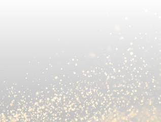 Soft golden bokeh sparkles shimmer gently across a luminous background. Tiny glitter dust floats delicately. Perfect overlay for festive luxury graphics. PNG
