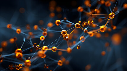 Glowing Orange Nodes Interconnected in Midnight Blue Space