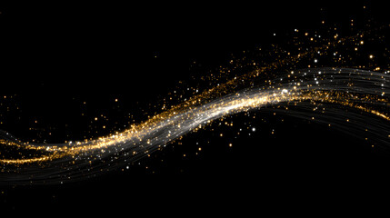 Obraz premium Golden and White Particle Trail Over Deep Black Background in Modern Style