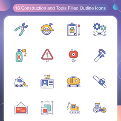 Construction and tools Icons – Filled Outline Style Set 4