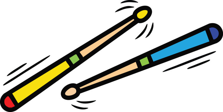 Pair Of Drumsticks In Motion With Colorful Handles Isolated On White