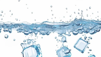 Refreshing Coolness: Capturing the crisp, invigorating essence of refreshment with the dynamic interplay of crystal clear water and ice. The image conveys coolness and tranquility.