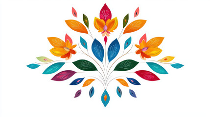 Obraz premium Colorful floral design with vibrant leaves and flowers, showcasing harmonious blend of colors and shapes, perfect for decorative purposes