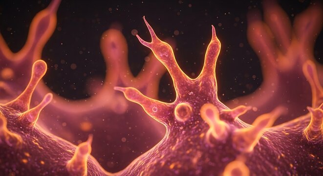 Abstract microscopic view of organic cellular structures in red and orange - Powered by Adobe