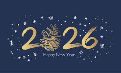 Happy New Year 2026 Greeting Card with Golden Brush Strokes	
