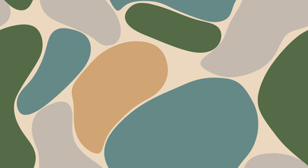 Abstract pattern with organic shapes in various muted colors and textures.