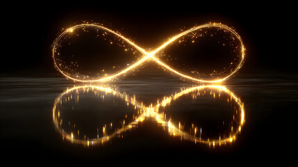 Infinite Light Loop Symbol in Glowing Reflections Over Black Space
