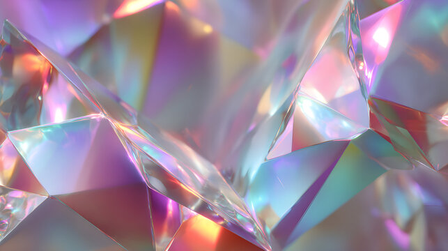 Iridescent geometric crystal background with shimmering light