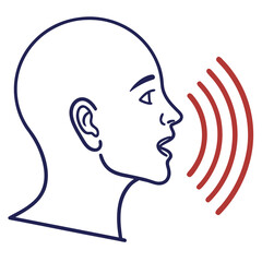 Speak symbol, voice icon linear and solid, human head with sound wave
