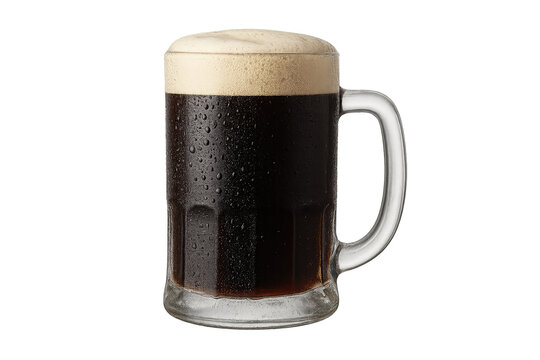 Tall glass beer mug filled with dark stout and frothy tan head - Powered by Adobe