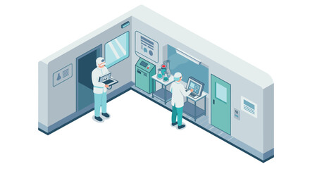 Modern isometric laboratory with scientists conducting research and experiments