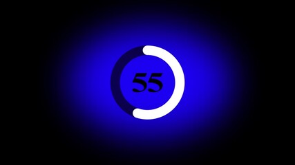 Numerical counting from 0 to 55. Countdown timer from 0 to 55 seconds real time. Video with 55 Percent Element on Colorful Background.