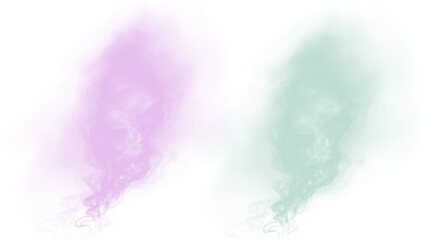Colorful smoky plumes in pink and green, soft swirling vapor clouds in PNG format on transparent background.