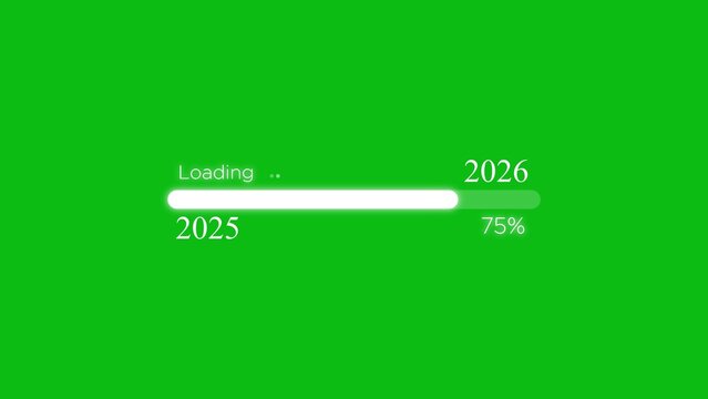 Loading bar transitioning from 2025 to 2026 at 75 percent