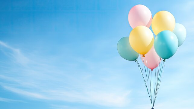 Brightly colored balloons and vibrant streamers hang gracefully against a clean white background, perfect for a child's birthday celebration or a baby's first anniversary