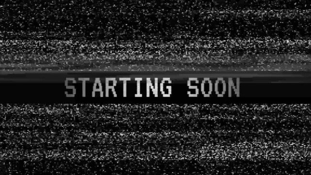 Starting soon static noise switch turn on off effect for imminent launch. Great for online streaming, podcast, webinar, event announcement graphics.