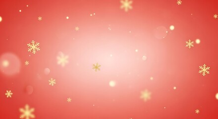 Festive red background with falling golden snowflakes and bokeh lights