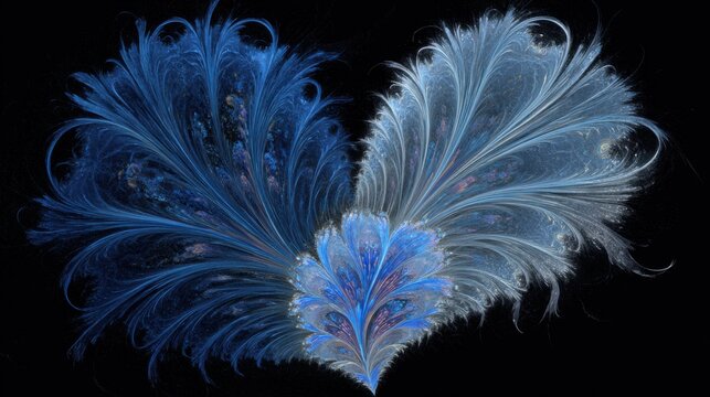Abstract blue fractal feather spreading wings