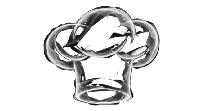 Chrome Chef Hat Sculpture — Shiny Metallic Chef Hat Icon on White Background

