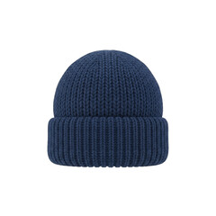 Detailed 3D Rendering of a Navy Blue Knit Beanie Hat Isolated on a Transparent Background Showing Textured Fabric and Ribbed Design