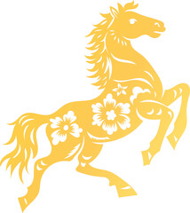 Chinese New Year 2026, the year of the Horse, red and gold line art characters, simple hand-drawn Asian elements with craft (Chinese translation: Happy Chinese New Year 2026, Red Chinese paper-cut 