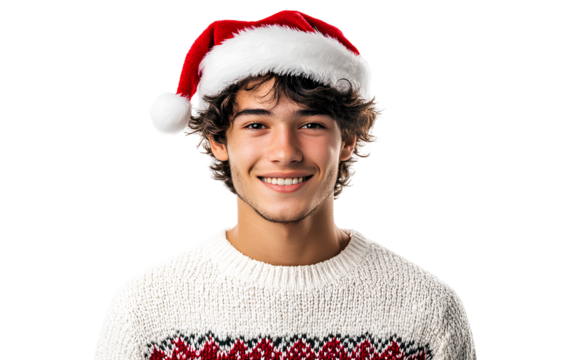 Smiling Young Man with Santa Hat Festive Holiday Season Celebration Portrait