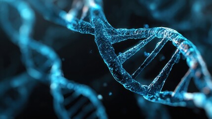 Blue DNA molecule strand with particles