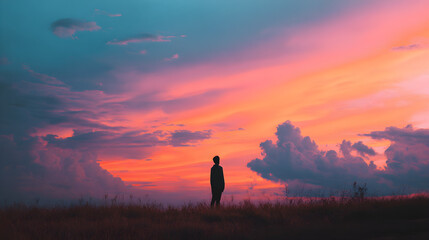 Person Silhouette Framed by Pastel-Toned Sunset Sky