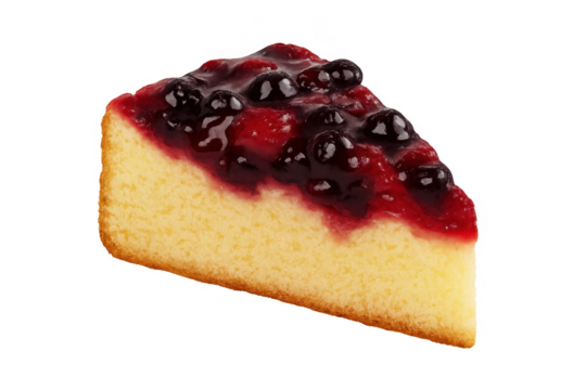 Cheesecake slice with berry topping on transparent background