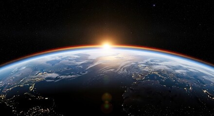 Planet earth globe rising over horizon with city illumination ©  Farida9377