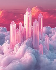 Pink Crystal Mountain Above Clouds