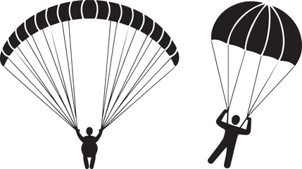 Paragliding, glider, parachute, jumping icon isolated. Vector Black silhouettes. with white background