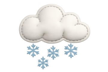 Soft white cloud with falling blue snowflakes, illustrating winter weather