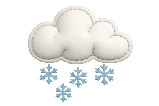Soft white cloud with falling blue snowflakes, illustrating winter weather