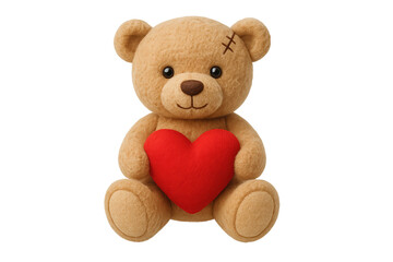 Soft light-brown bear holding red heart, cute plush toy
