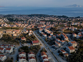 Datça, Turkey aerial drone view – coastal town, sea, and mountains panorama