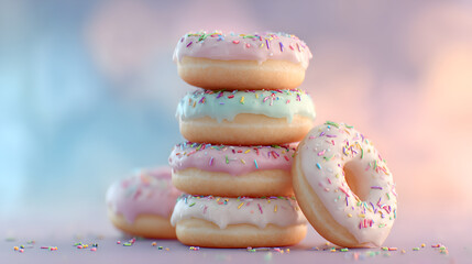 Stack of pastel donuts with glaze and colorful sprinkles
