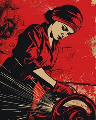 Retro Woman Welding Metal Illustration