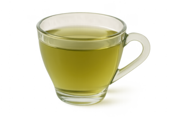 Green tea in glass cup with transparent background