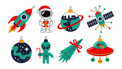 Cosmic Christmas: A collection of festive ornaments intertwines the magic of Christmas with the wonder of the cosmos, featuring rocket, astronaut, planets and more. © Abu