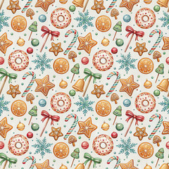 Christmas Cookies & Candy Seamless Pattern