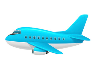 Fototapeta premium Airplane illustration with blue and white color, isolated on transparent background, showing modern passenger jet, suitable for travel, transportation, and aviation concepts