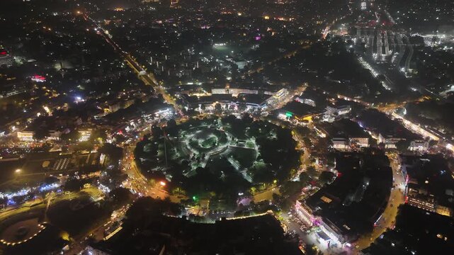 Aerial drone shot of Connaught Place in New Delhi