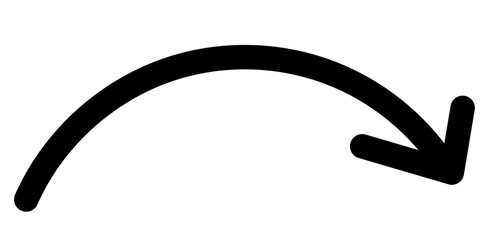 Black curved down-right arrow for direction pointers, highlight elements, annotation graphics, UI icons, and modern design overlays