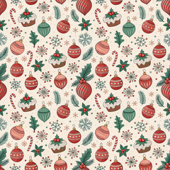Christmas Cupcakes and Ornaments Seamless Pattern