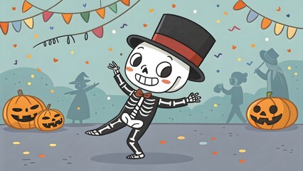 Enjoy the Halloween spirit with this adorable skeleton character at a festive costume party